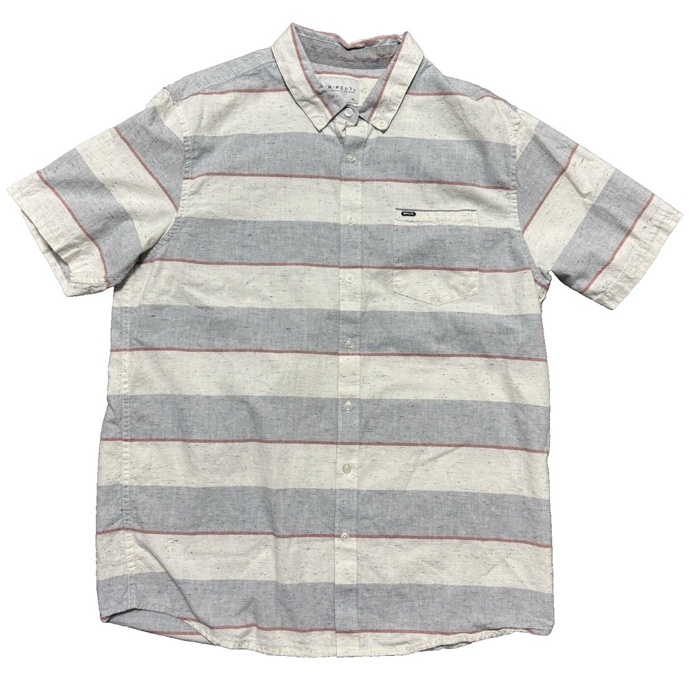 Rip Curl Men's Stripe Short Sleeve Woven Button Shirt Size XL Blue Standard Fit